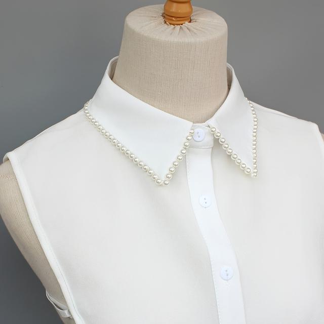 TEMU Cuello de Chiffon con Puntas, Estilo Medio Camisa, Desmontable y Decorativo con Cuentas, Versátil y de Moda