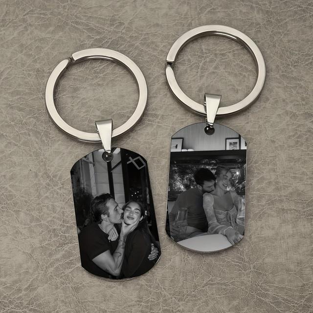 TEMU Customized Photo/text Engraved Keychain - Personalized Dog Tag Style For Men, , And Dads - A Durable Metal Gift For Father's Day, Holidays, And Special Occasions, Keychain