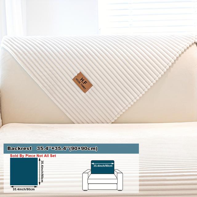 TEMU 1pc Hf Striped Thickened Flannel Sofa Cushion Cover, European And American Popular Solid Color Striped Sofa Protector, Short Plush Non-slip Sofa Slipcover