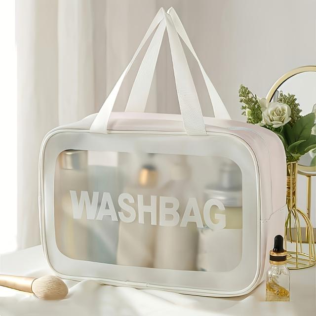TEMU 1개 대용량 방수 화장품 파우치 - 투명 PVC 소재, 무취, 휴대용 여행용 화장품 및 액세서리 보관 가방