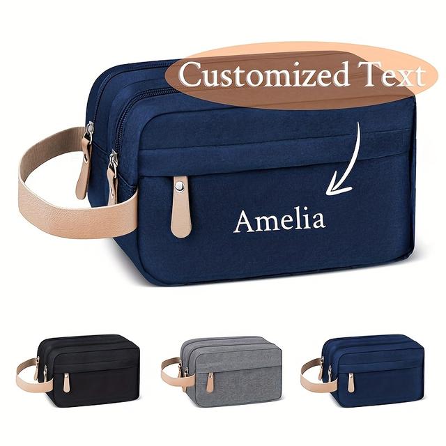 TEMU กระเป๋าเครื่องใช้ส่วนตัวสำหรับผู้ชาย - ชั้นหนา 2 ชั้น, ความจุใหญ่, ผ้าออกฟอร์ดเบาหนักพร้อมซิปเปอร์ ปิดผนึก, ตัวเลือกข้อความและภาพส่วนตัว, สีดำ, กระเป๋าเครื่องใช้ส่วนตัวทนทานสำหรับการเดินทางธุรกิจ