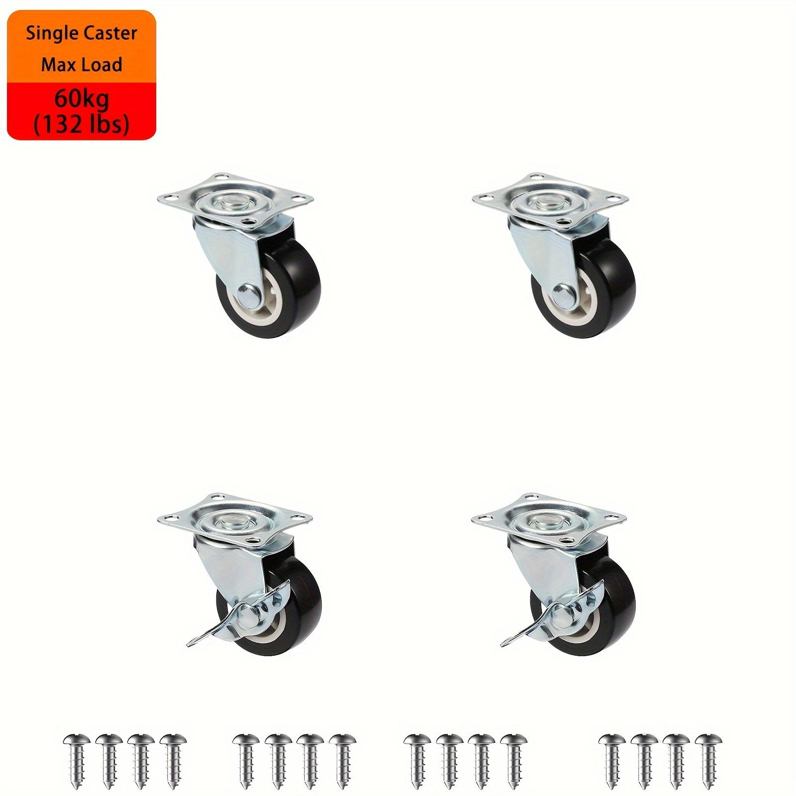TEMU 4 Pack Heavy Duty Swivel Plate Casters With Locking Brake - 1"/1.25"/2" - & Black Pvc Wheels (includes 16 Screws) - For Office Cabinets, Workbench, Furniture, Storage & Sliding Doors