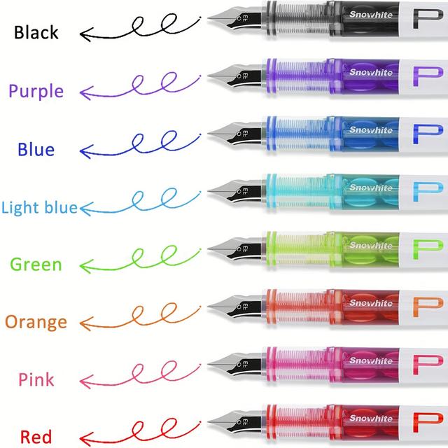 TEMU 8-pack Disposable Fine Nib Fountain Pens In Assorted Colors With Smooth Writing Flow And Ink Supply - Plastic Material, Ef Point