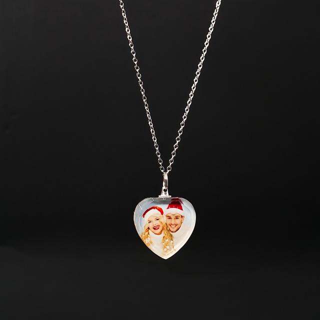 TEMU Collar con Colgante de Cristal Personalizado - Foto y Texto Personalizados, Diseño Geométrico de Moda para Hombres y Mujeres, Regalo Ideal de Navidad