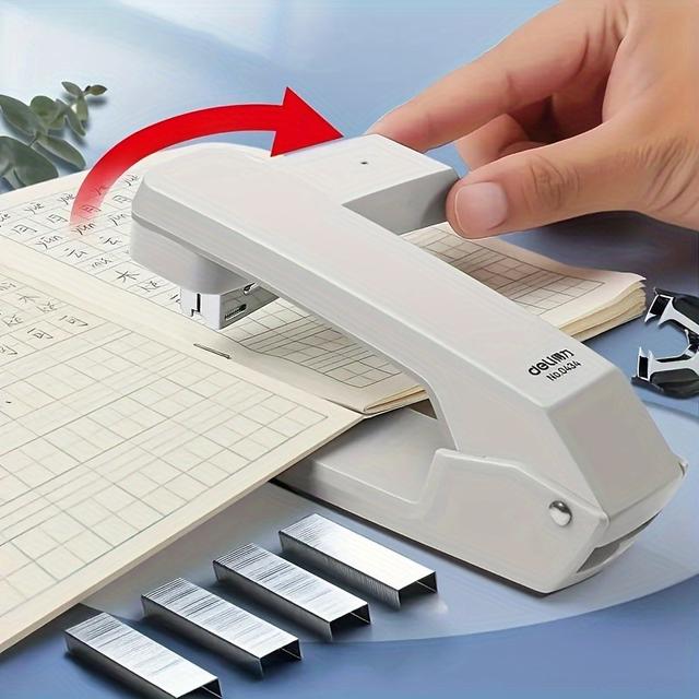 TEMU A Manual Desktop Stapler That Rotates , Designed For Multifunctional Use Offices. It In White And Can Staple As Many As 25 Sheets Simultaneously