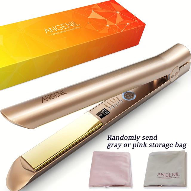 TEMU Uk Angenil 2-in-1 Straightener & Curler, Fast, Dual Voltage, Cord, 1-inch Styling Iron For All Hair Types -clips, Sleek Golden Finish, Ideal For , Iron Curler For Hair
