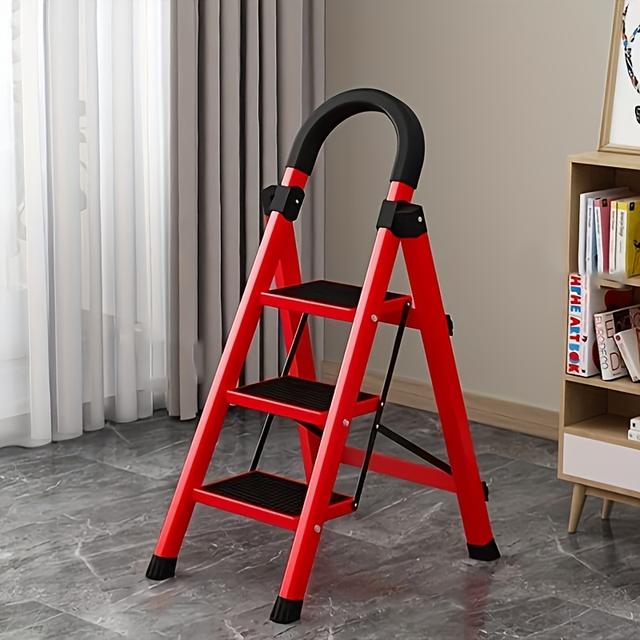 TEMU Folding Step Ladder With Anti-slip Wide Pedals & Convenient Handgrip - , Durable Plastic/ For Home, Office, Or Garage Use, Garage Ladder | Compact Step Ladder | Secure Handgrip