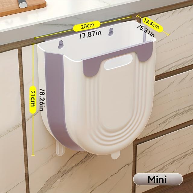 TEMU Space-saving Foldable Trash Can With Cabinet Hook - Modern, For Kitchen & Bathroom - Durable Plastic, No Power Needed