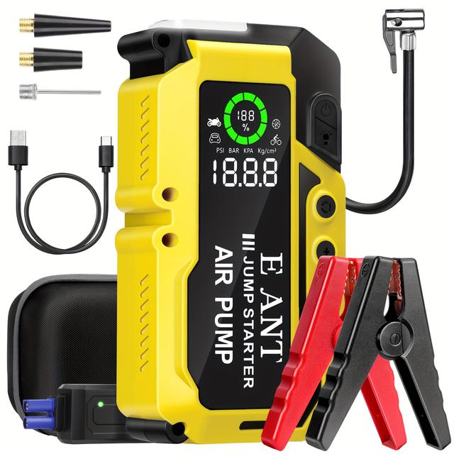 TEMU Car Jump Starter With Air Compressor (10l Gas/8l ), 12v Auto Battery Jump Pack, Power Bank Usb Qc3.0 Outputs Portable Battery Jumper Box Tire Inflator 150psi