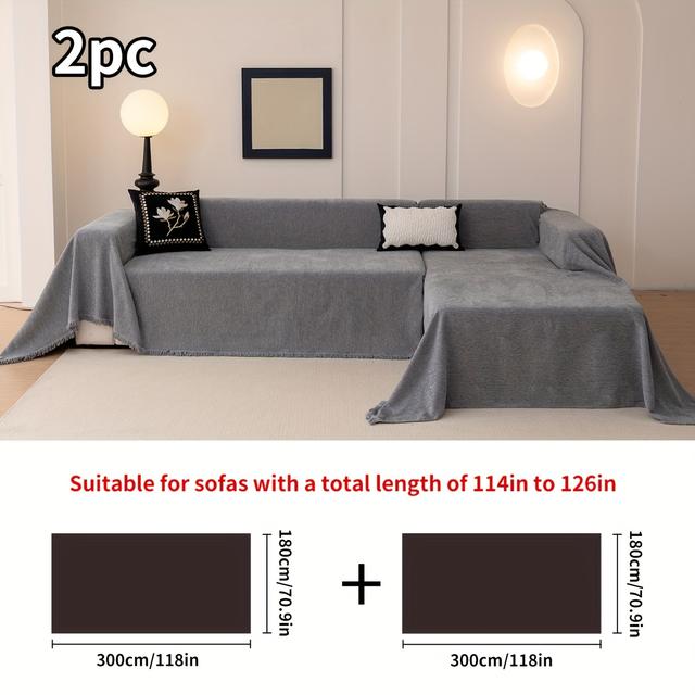 TEMU 2 Chenille Sofa Covers With Tassels, Suitable For All , Pet-friendly, And Non-slip, Designed For Decorating Sofas In Living Rooms And Bedrooms