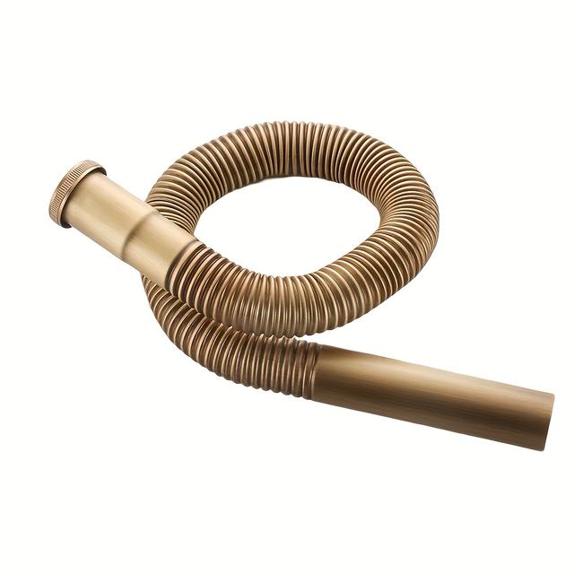 TEMU Vintage Brass Sink Drain With Piping - Durable, Waterproof, And For Modern Kitchen And Bathroom, Bathroom Drainage | Sshaped Drain | Durable Drain