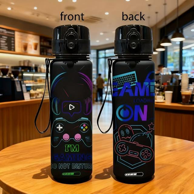 TEMU Large Capacity Gaming Water Bottle With 3d Printed Video - , Portable & Durable For Outdoor Use, Ideal For , Anime Fans, Animeinspired Design, Sturdy