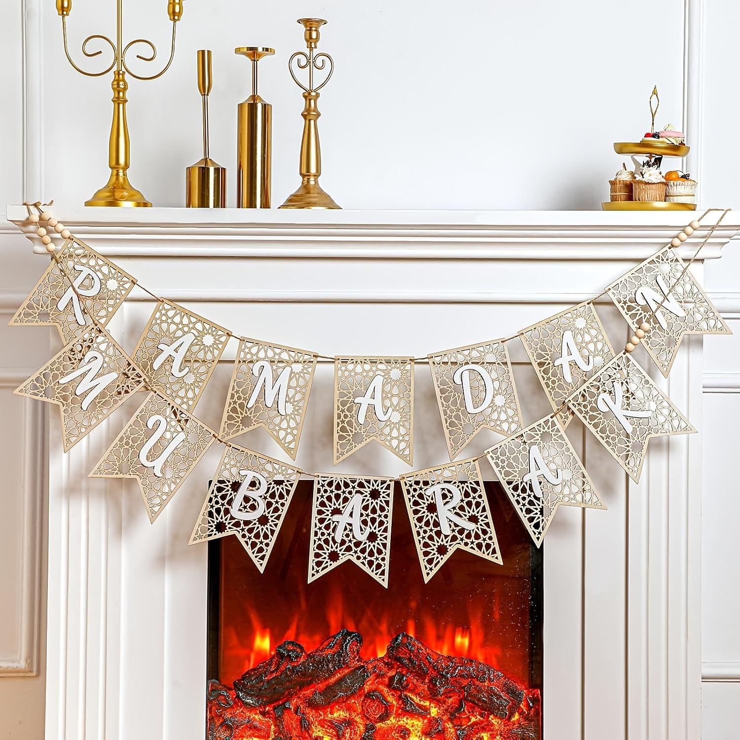 TEMU A Single Wooden Decoration For Ramadan To For Eid Al Fitr, Featuring A Rustic Bead Banner, Perfect For Gatherings, And Ideal For Indoor And Outdoor Fireplace Settings During The Holiday