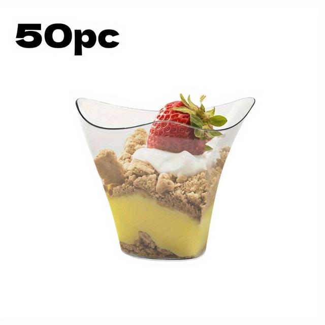 TEMU 50pcs Clear Plastic Dessert Cups& Bowls- Ideal For Ice Cream, Mousse, Puddings& Serving- Durable Food Containers For Cafes& Home Use, Cafe Supplies| Stylish Dessertware| Durable Plastic