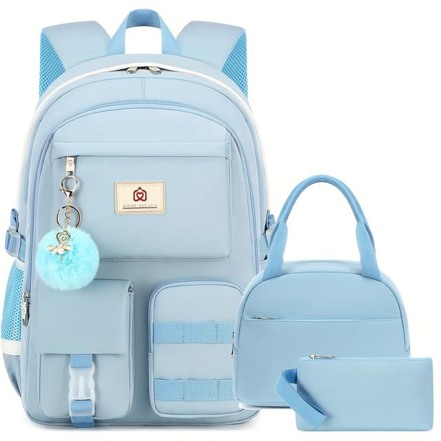 TEMU Conjunto de Mochila para Mulheres com 3 Peças, Bolsa de Almoço e Estojo para Estudantes Escolares, 15.6 Polegadas, , Mochila , Mochila para Laptop