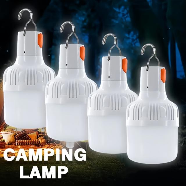 TEMU Set Of 4 Led Usb Rechargeable Camping Lights, Portable Handheld Lamps, Bright Fishing Lights, Featuring A Hook Lanterns Suitable For Night Reading And Maintenance, Multifunctional Portable Lamps