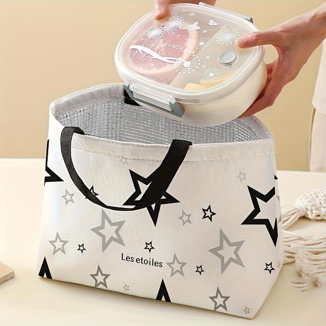 TEMU Bolsa de Almuerzo Aislada Chic Negra y con Estampado de - Reutilizable, Impermeable para Oficina, Trabajo o Playa - Impresión , Poliéster Duradero, Ideal para a Clases