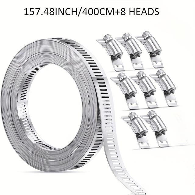 TEMU Stainless Steel Hose Clamp - Adjustable, Full-tooth Design For , Diy Snap Hoop, 2/4 Meters Metal Ties For Pipes