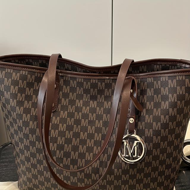 TEMU Internet-Star Bestseller M-Letter Bedruckte Tragetasche 2025 Neue Vielseitige Trend Single Shoulder Große Kapazität Handtasche für Pendeln