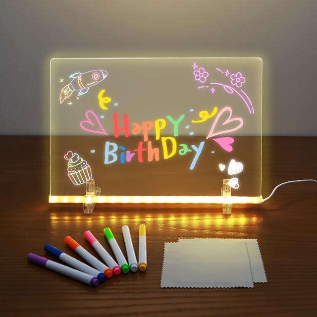 TEMU 1 قطعة لوحة LED USB، لوحة رسائل، لوحة ملاحظات، لوحة رسم LED مصنوعة من الأكريليك، مصممة للاستخدام الفني الاحترافي، ضوء أبيض دافئ، تأتي مع 7 أقلام ملونة، لوازم الرسم، مقاومة للخدش وقابلة للمسح