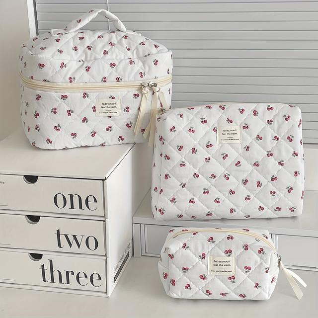 TEMU 3pcs Quilted Sauce Fruit Cosmetic Bag, High-looking Original Fashion Storage Bag, Portable Large-capacity Skin Care Bag