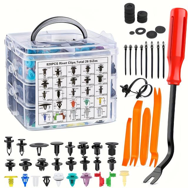 TEMU 925/105pcs Car Decoration Clamp Set With Removal Tool - 26 Sizes Universal Car Body Rivets, Fasteners, And Clips For Bumpers, Doors, And Fenders - Car Plastic Rivet Kit With Fastener Removal Tool