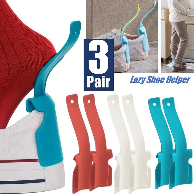 TEMU Premium 3-pair (6pcs) Elderly Shoe Horns, Lazy Shoe Slider Helper For Seniors, Mobility , Ideal For Adult Sports Shoes, Boots, Hiking Shoes, Sneakers, Runners - Plastic, Hand Washable