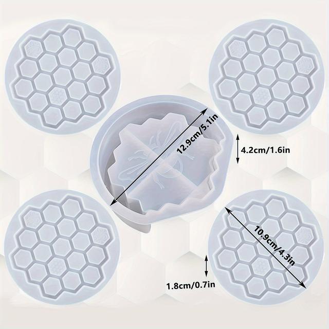 TEMU 5pcs Honeycomb Coasters Resin Mould Set, 4 Coasters Placemats Casting Mould Tray With Storage Box Silicone Mould For Diy Resin Crafts, Coasters, Making Handmade Display Crafts