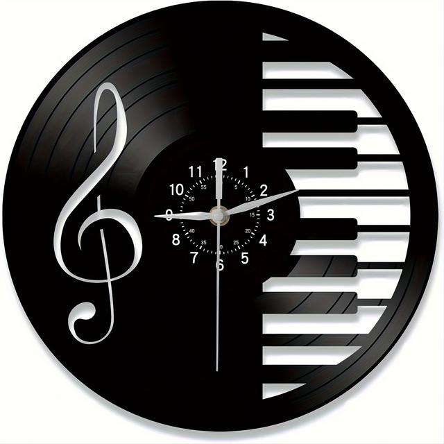 TEMU 1pc Vinyl Wall Clock Music Decor, Music Notes Vintage Wall Art - Gift For Musical Lovers - Black Rock And Roll Record Wall Clock For Party Favors Decor
