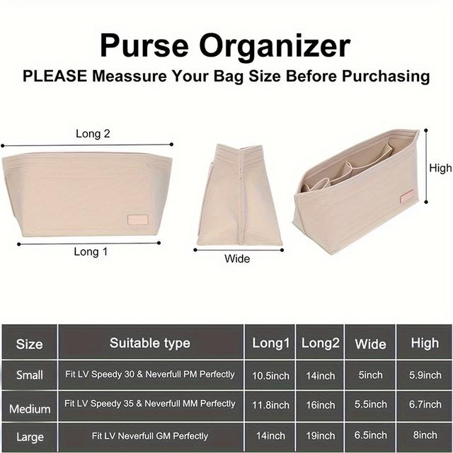 TEMU Elegancki Organizer Filcowy do Toreb Speedy 30 & 35 - Lekki, Niepralny, Kremowy