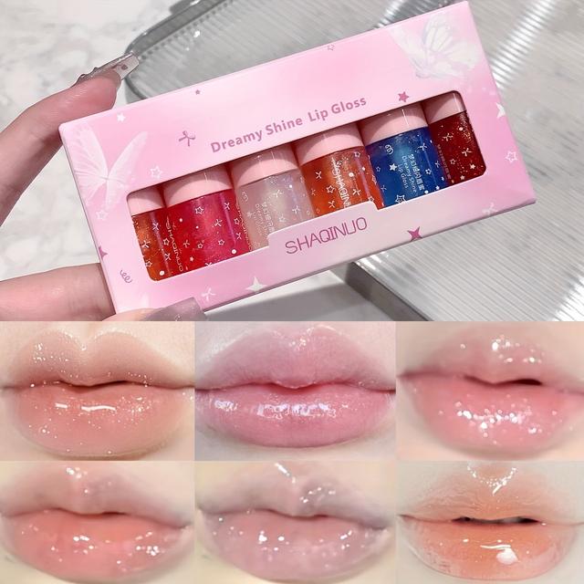 TEMU 6pcs Set, Fine Shimmer Lip Gloss Tinted Jelly Lip Oil, Hydrating Moisturizing Jelly Lips, Watery Glossy Plump Shiny Glass Lips, Halloween Christmas Valentine's Day Gift