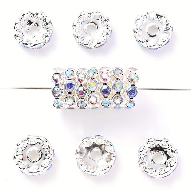 TEMU 30pcs Of 12mm Alloy Wavy Edge Rhinestone Beads In Colors, Round Crystal Spacers For Jewelry Making, Bracelets, Phone Pendants, And Pen Additions