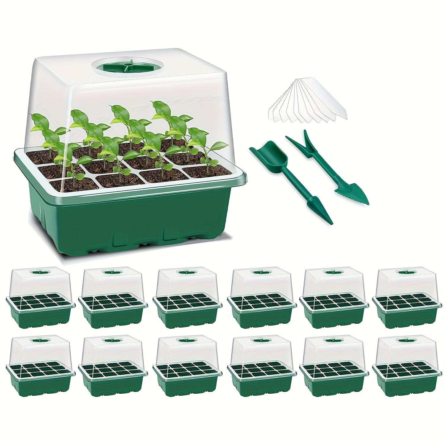 TEMU Seed Starter Tray, 12pcs Seed Starter Kit With Adjustable Humidity Dome, Cover Green Propagation Tray, Seedling Starter Trays Mini Greenhouse Indoor For Gardens (144 Cells)