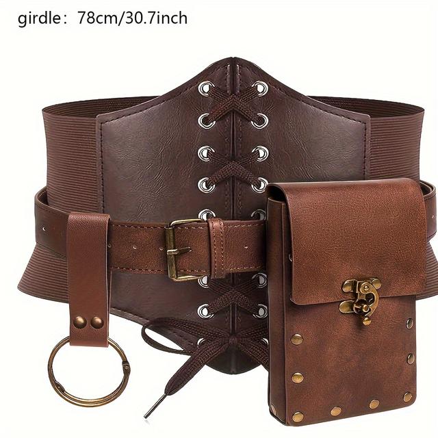 TEMU Renaissance Costume Sets Corset Waistband Belt Pouch Purse Potion Bottle Skirt Hike Steampunk Medieval Halloween