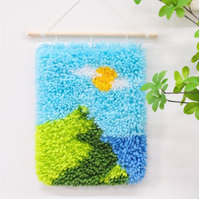 TEMU Adult Latch Hook Rug Kit, Embroidery Set Suitable For Beginners, 9.4x6.6 Inches, Featuring A Sunrise Landscape Design