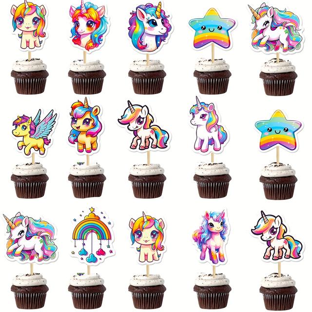 TEMU 24pcs Unicorn Cupcake Toppers Colorful Unicorn Horse Cupcake Food Picks Baby Shower Wedding Birthday Party Cake Decorations Supplies