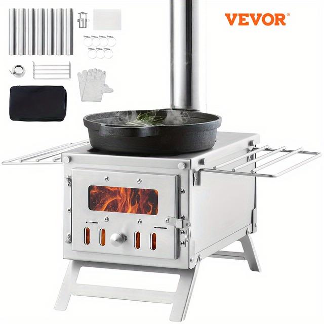 TEMU Vevor Wood Stove, 80 Inch, Stainless Steel Camping Tent Stove, Portable Wood Burning Stove With Chimney Pipes & Gloves, 700in³ Hot Tent Stove For Outdoor Cooking And Heating With 8 Pipes