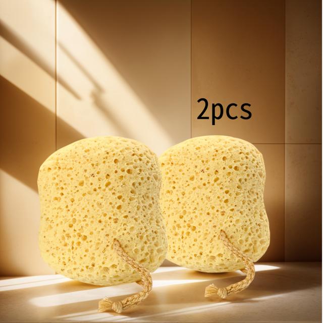 TEMU 2pcs Exfoliating Shower Sponge, Soft Foaming Loofah, Body Scrub, For Sensitive Light Beige, Suitable For Women And Men, Rich Foam, Durable, Beige Care