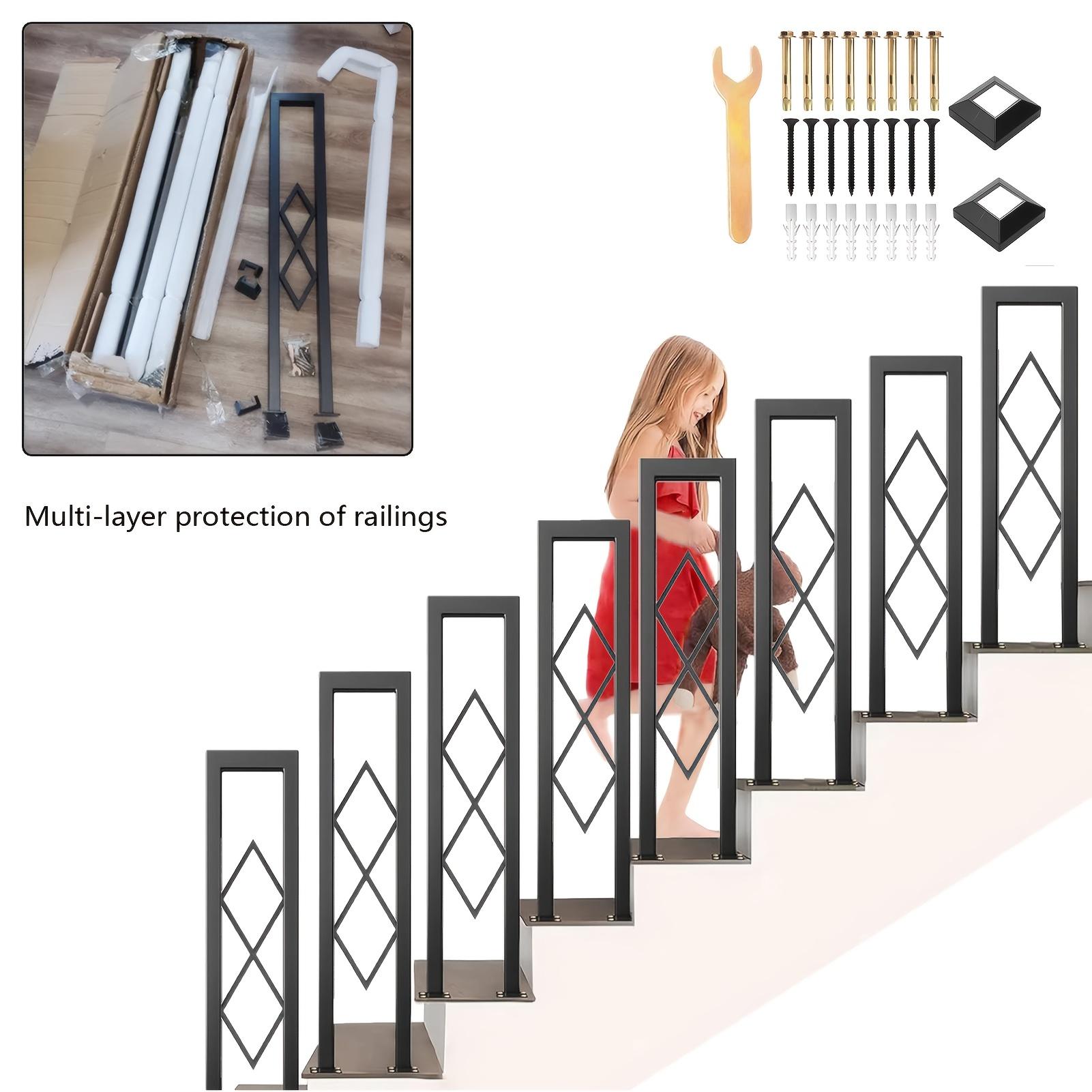 TEMU Barandilla de Escalera para Interiores, Antideslizantes de U Con DecoracióN de Diamantes Y Kits de InstalacióN, Seguridad de Hierro para JardíN, Porche, Pasillo