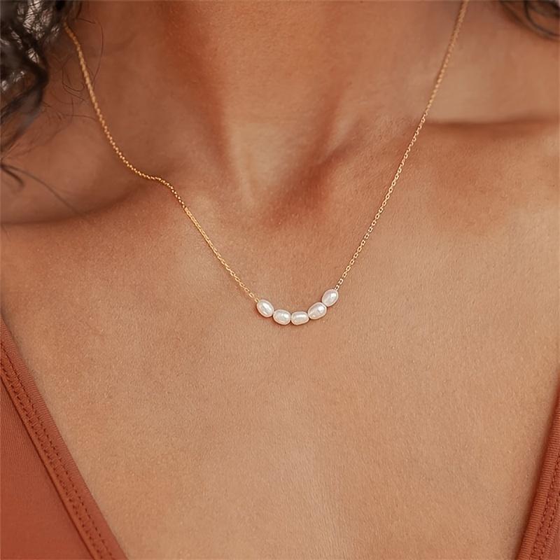 TEMU 1pc Freshwater Pearls Pendant Stainless Steel Necklace, Elegant And Luxurious Women's Collarbone Chain, Suitable For Daily Wear And
