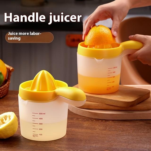 TEMU Ruční odšťavňovač s měřením, malý lis na citrony a pomeranče, určený k oddělení dužiny od šťávy, s plastovým kelímkem s označeními a ručním lisovacím nástrojem