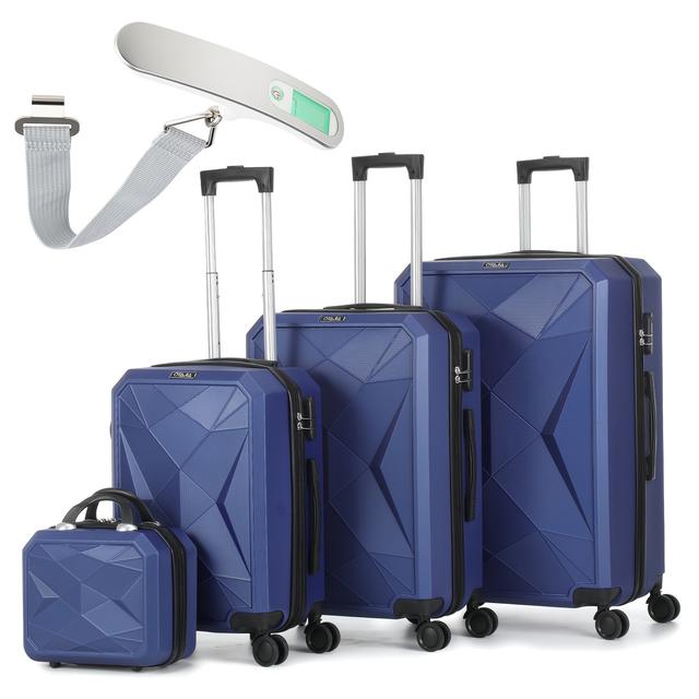 TEMU Luggage Set Of 4 -12"/20"/24"/28" Expandable Suitcases, Upgraded Zipper, Durable Abs Hard Shell, Blue