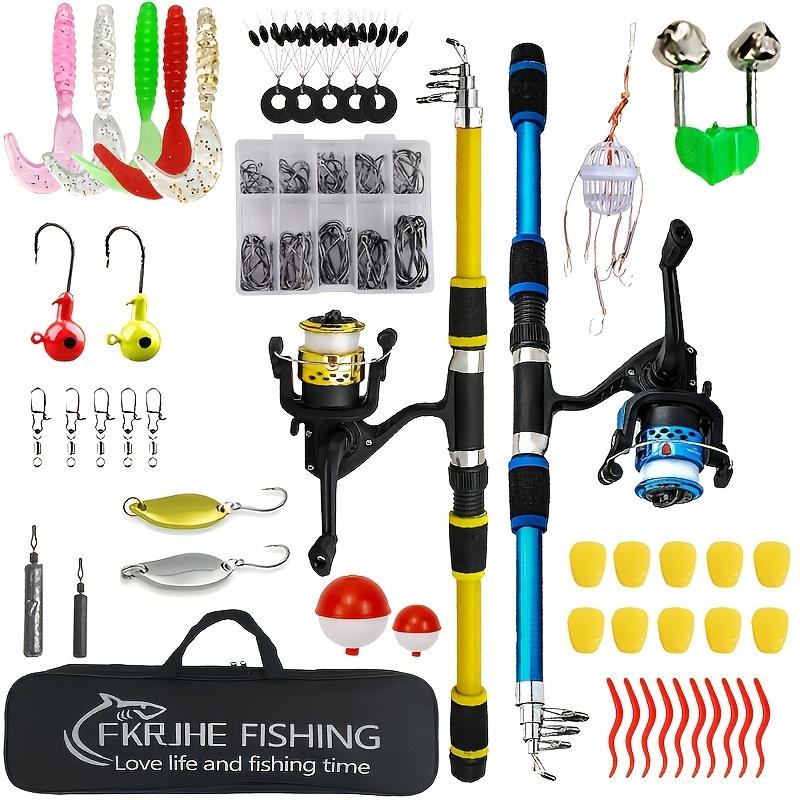 TEMU 2pcs Fishing Gear Set - Includes 2 Telescopic Fishing Rods, 2 Spinning Reels, 1 Fishing Gear Bag, Of Bait, Hooks, Sequins And Accessories