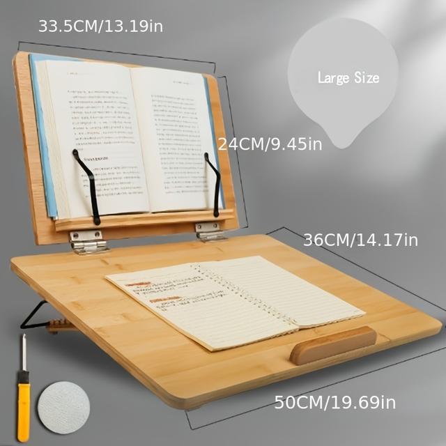 TEMU Supporto da in Bambù Pieghevole e Staccabile, Regolabile, e Tappetino Porta Libro/PC per Tavolo da Cucina/Banca, , Bambù Naturale Liscio