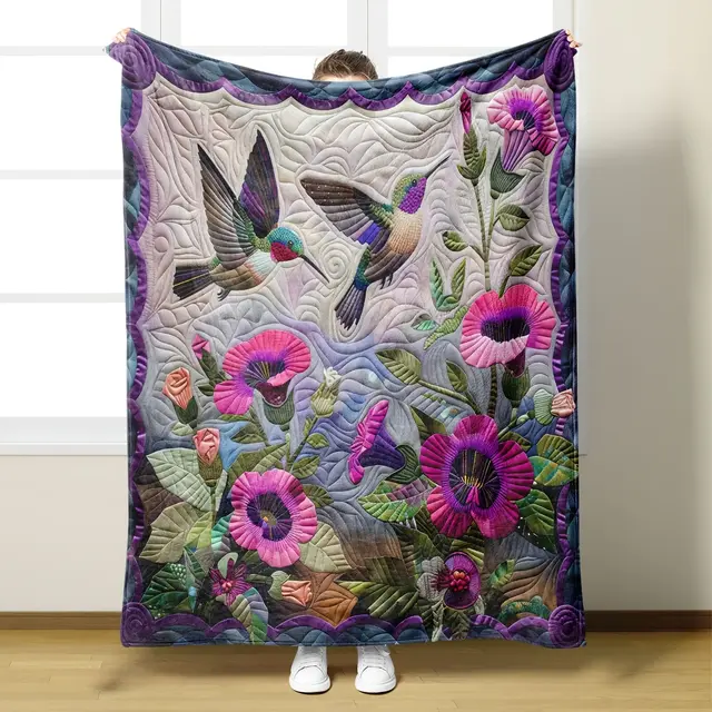 TEMU Comfortable Hummingbird Flannel Shawl Blanket - For All , Hypoallergenic, Machine Washable - For Sofas, Beds, Offices And Travel, Digital Printing, Symbolizing
