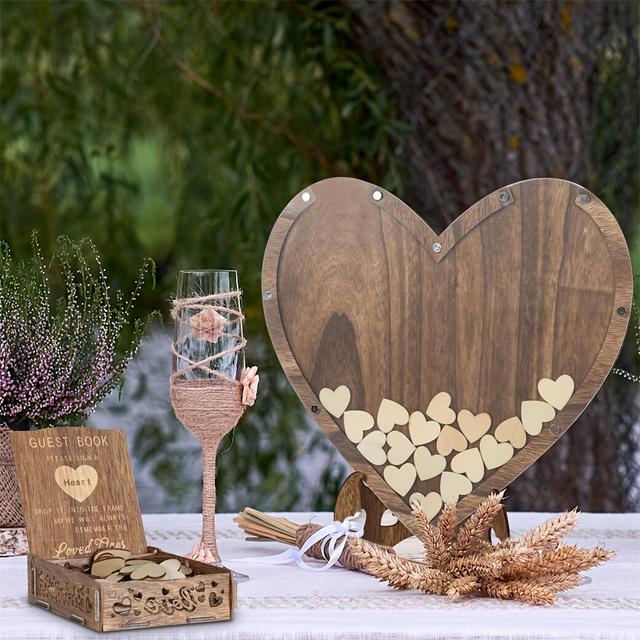TEMU Herz-Gästebuch Alternative, Rustikale Holzsouvenirs mit Herz-Bilderrahmen, Herz-Gästebox für Hochzeiten und Geburtstage, Deko-Party