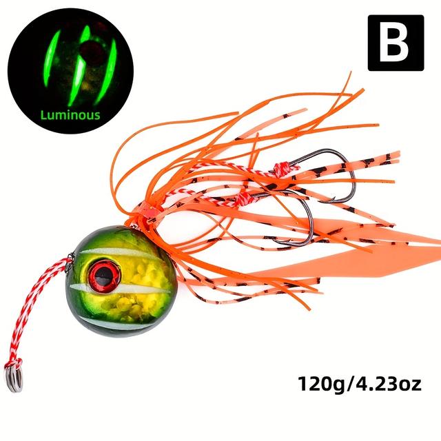 TEMU Deep Sea Flame Clamp With Silicone Skirt Slow Rocking Fishing Lure For Sea Fishing, Large Eye Spherical Long Casting Bait With Double Hooks, Fishing Lure - Suitable For Fish Such As , , Cod