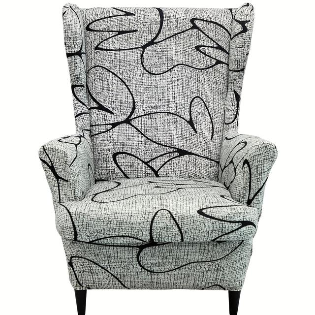 TEMU 2pcs Wingback Chair Cover Set, Elastic Wingback Sofa Cover With Armrests And Printed Fabric, Soft With Elastic Bottom, Suitable For Living Room