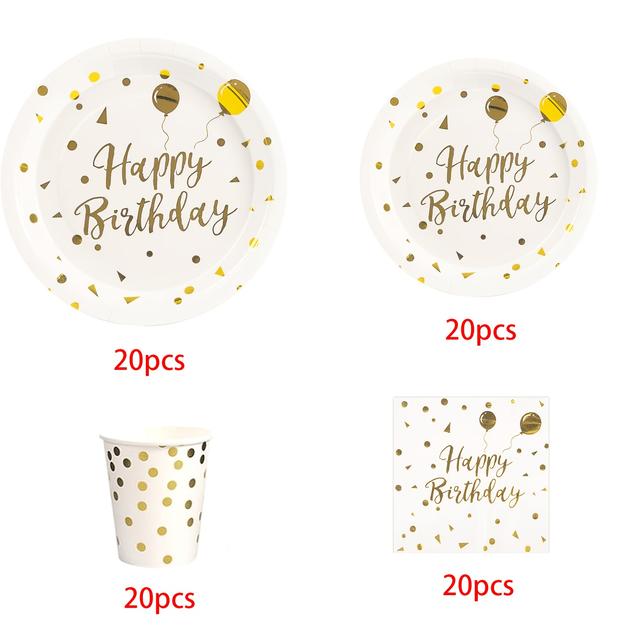 TEMU Set Of 80 Disposable Birthday Party Supplies In White And Golden, Including Paper Plates And Napkins, Perfect For Decorating The Table At A Birthday Celebration