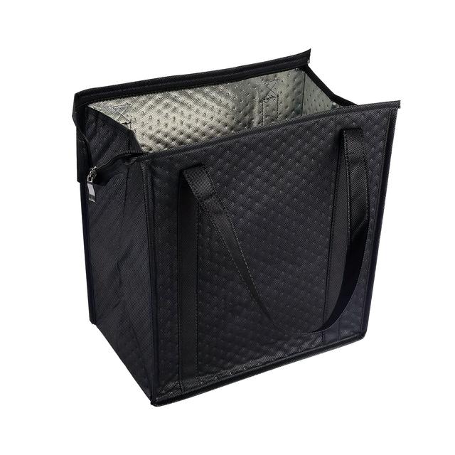 TEMU 1pc Black Insulated Lunch Bag With Quilted Design, Non-food Contact, Zipper Closure, And Adjustable Shoulder Strap - Work, School, Or Travel, Lunch Bag Insulated